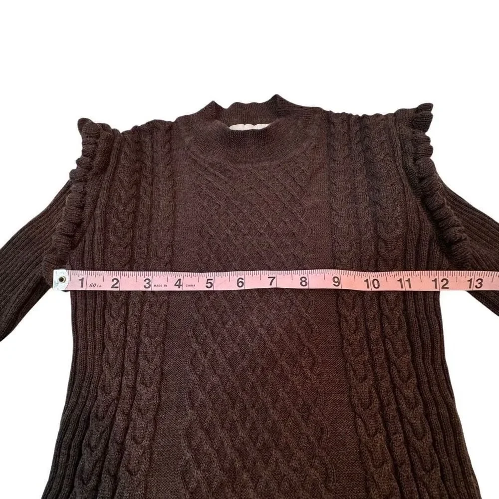 Something Navy Sara Sweater Extrafine Merino Wool Brown Ruffle Trim Cropped XS - Picture 8 of 10